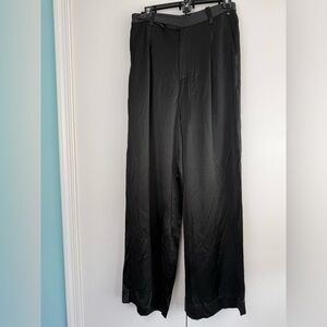 Madewell The Harlow Wide-Leg Pant Black Satin High Rise Trouser 4 EUC